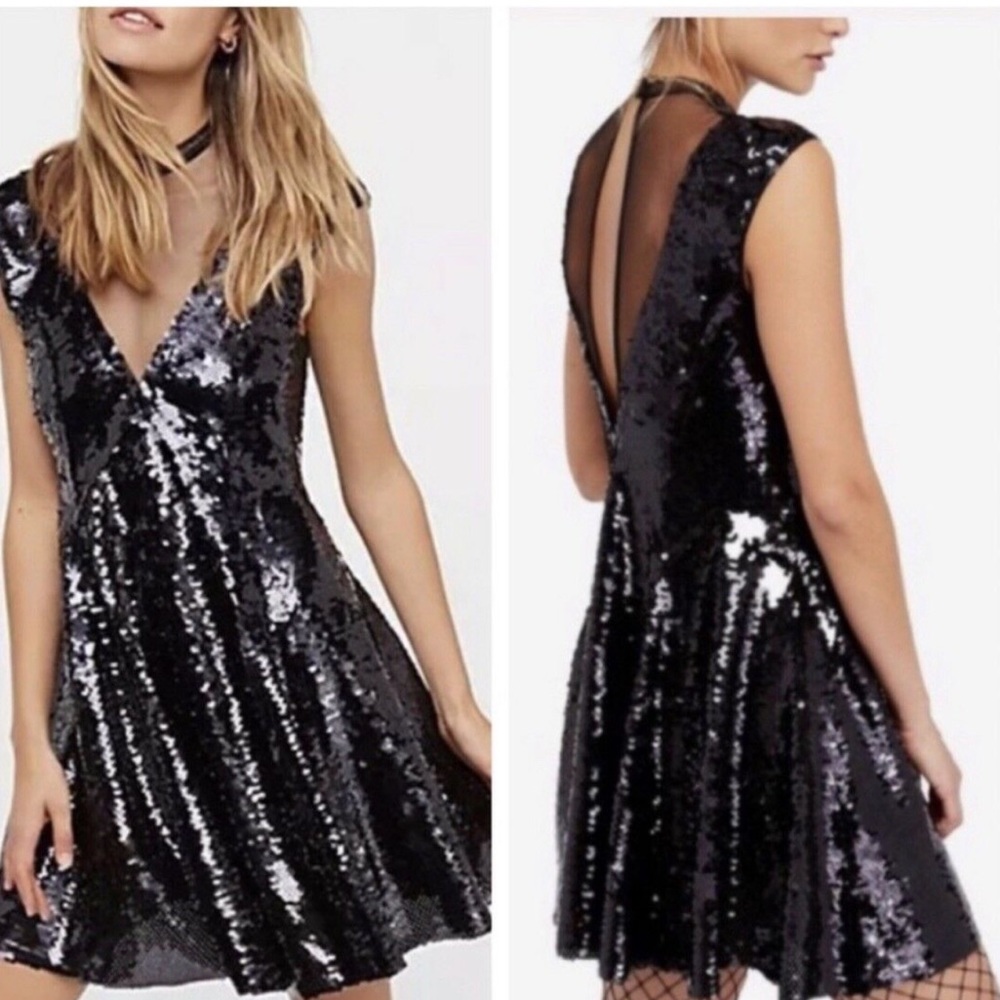 Elegant Black Sequin Backless Dress